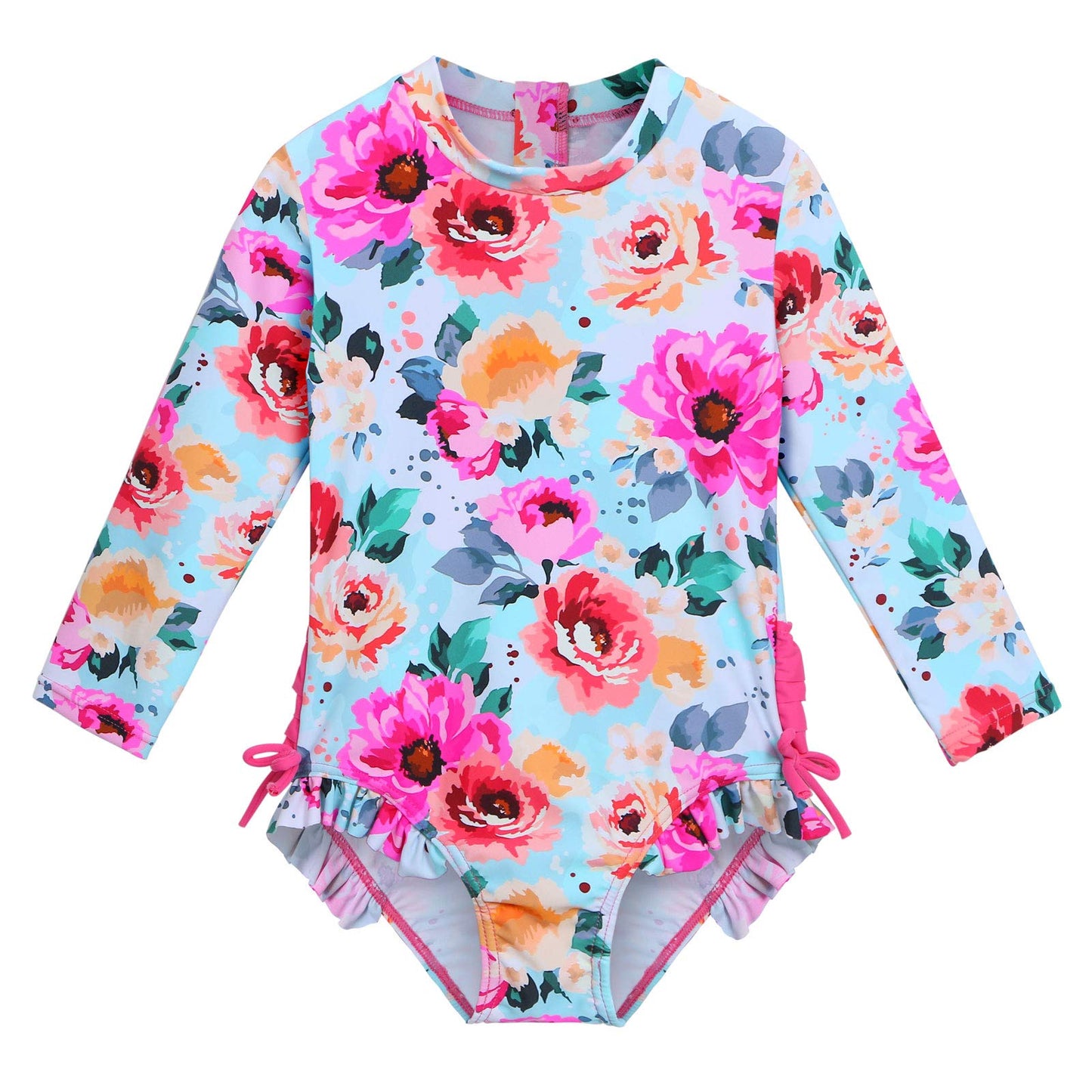 Xfgirls Baby/Toddler Girls 1 Piece Swimsuit Long Sleeve Rash Guard Beach Wear 1-6M, Hot Pink Flower