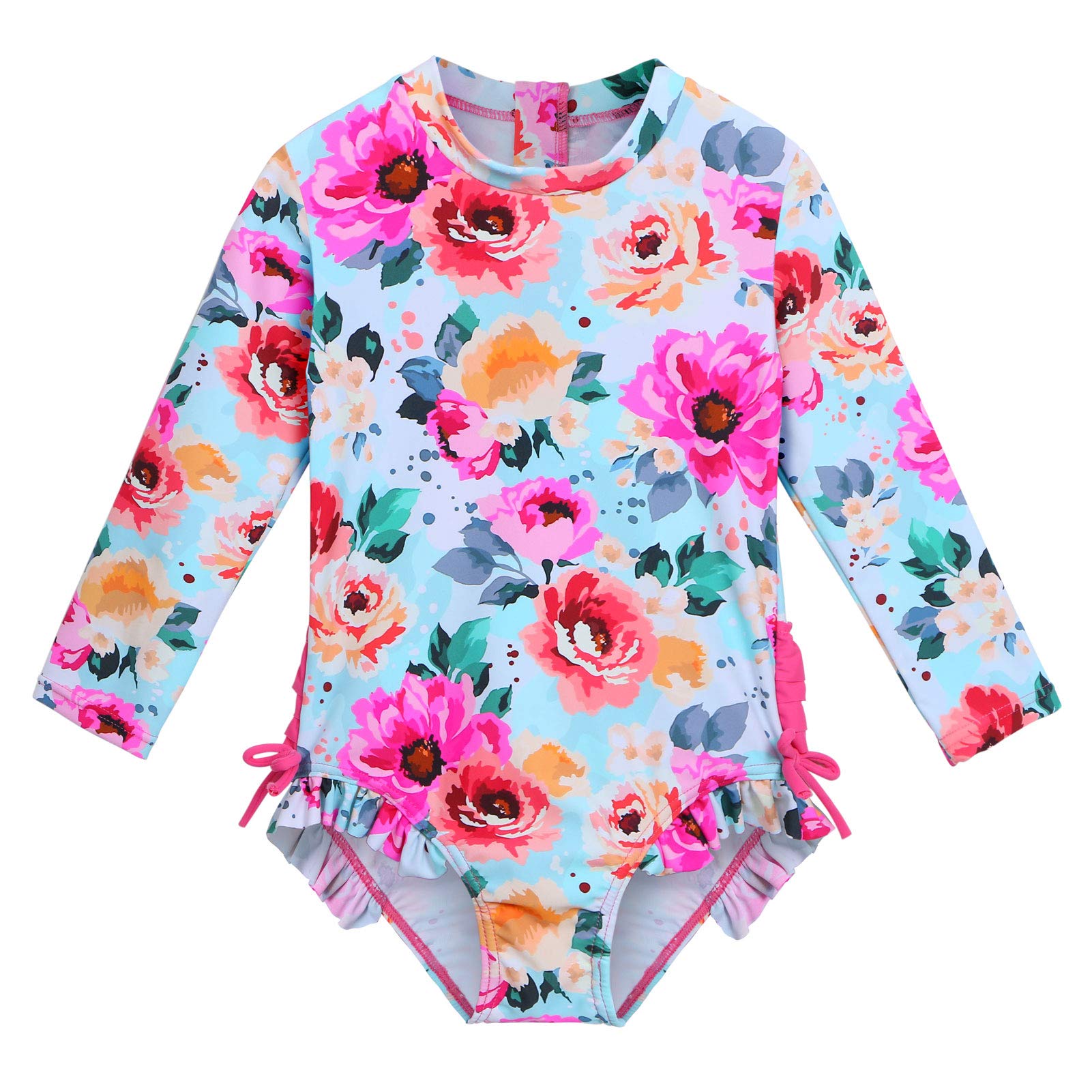 Xfgirls Baby/Toddler Girls 1 Piece Swimsuit Long Sleeve Rash Guard Beach Wear 1-6M, Hot Pink Flower