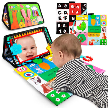 beetoy Tummy Time Baby Mirror Toys with Black and White Pattern, High Contrast 3D Activity Play Crinkle Toys Baby Mirror for New