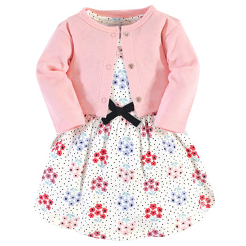 Touched By Nature Baby Girls Organic Cotton And Cardigan Casual Dress, Floral Dot, 5T Us