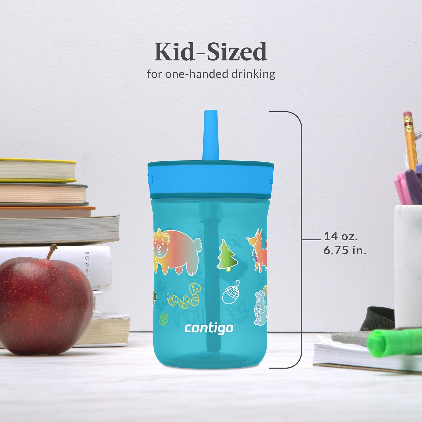 Contigo Kids Leighton Straw Tumbler With Spill-Proof Leak-Proof Lid, 14Oz, Juniper/Blue Forest