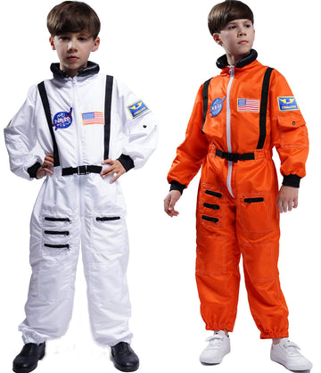 Maxim Party Supplies Kids Astronaut Costume Space Suit Onesie With Embroidered Patches And Pockets For Children, Boys, Toddlers
