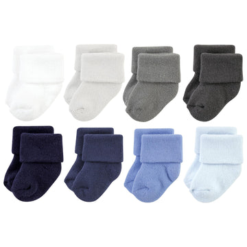 Hudson Baby Unisex Baby Cotton Rich Newborn And Terry Socks, Solid Blue Gray 8 Pack Terry, 0-6 Months