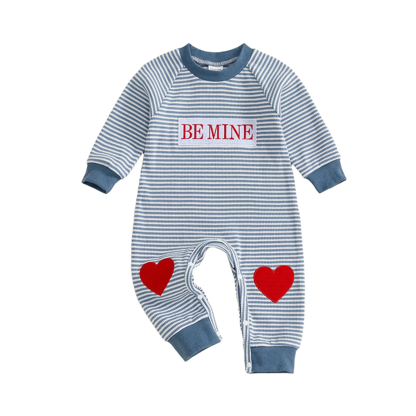 RSRZRCJ Infant Baby Boy Valentines Outfit Newborn Heart Embroidery Waffle Knit Romper Jumpsuit One Piece (Blue, 3-6 Months)