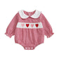 Rarjuiey My First Valentines Day Baby Girl Outfits Newborn Smocked Bubble Romper Plaid Heart Bodysuit Valentines Day Clothes (Re