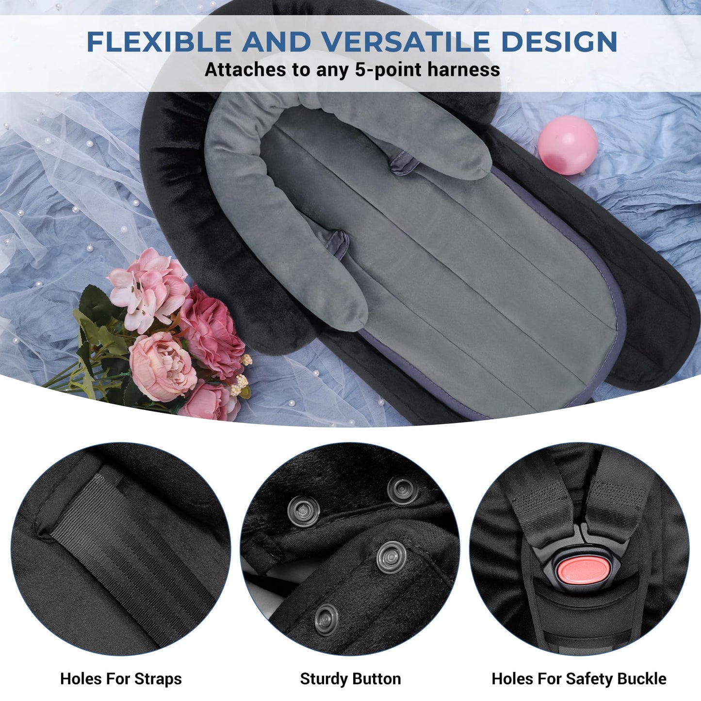 Coolbebe New Babybody Support & Strap Covers Set For Newborn Infant Toddler- Extra Soft Stroller Cushion Pads Car Seat Insert, P