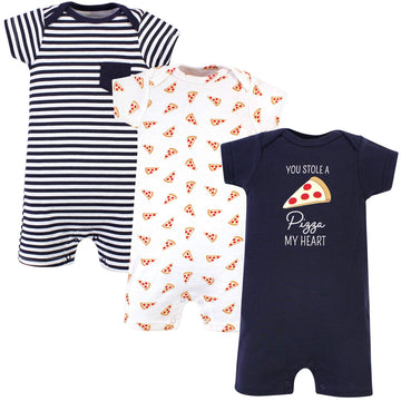 Hudson Baby Unisex Cotton Rompers, Pizza, 0-3 Months