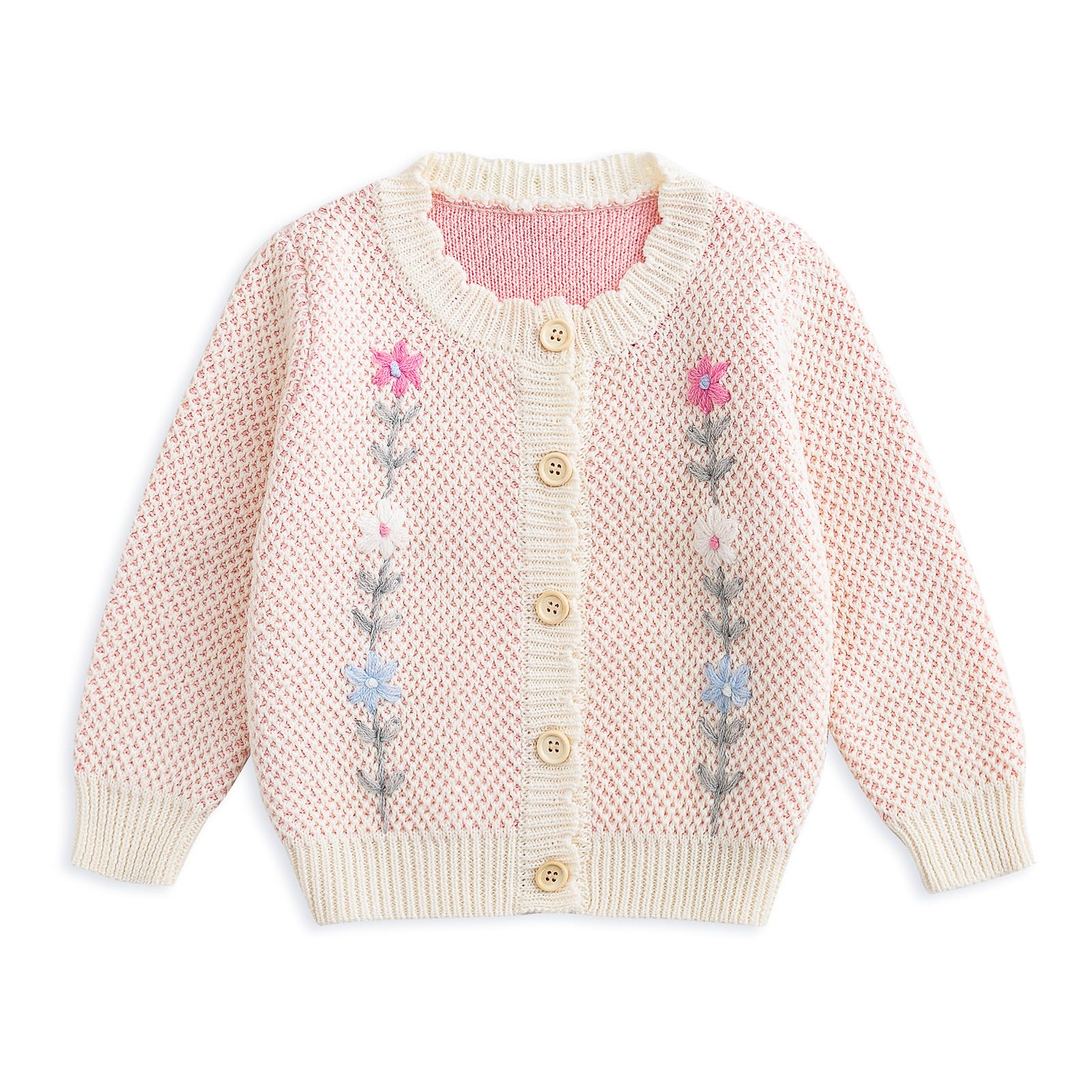 Simplee Kids Baby Sweater Valentine'S Day Cardigan Embroidery Flower Knit Coat For Winter Spring For 2-3T