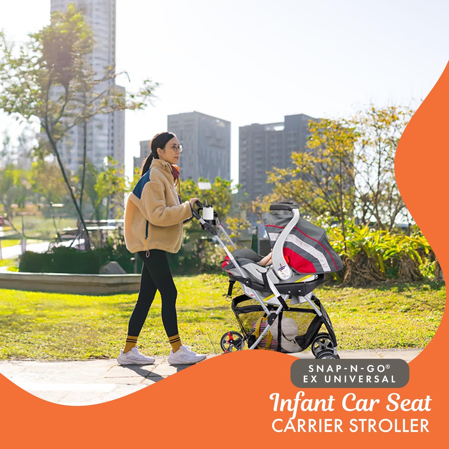 Baby Trend Snap N Go Ex Polyester Lightweight Foldable Universal Single Infant Car Seat Carrier With 2 Cup Holder And Covered Co