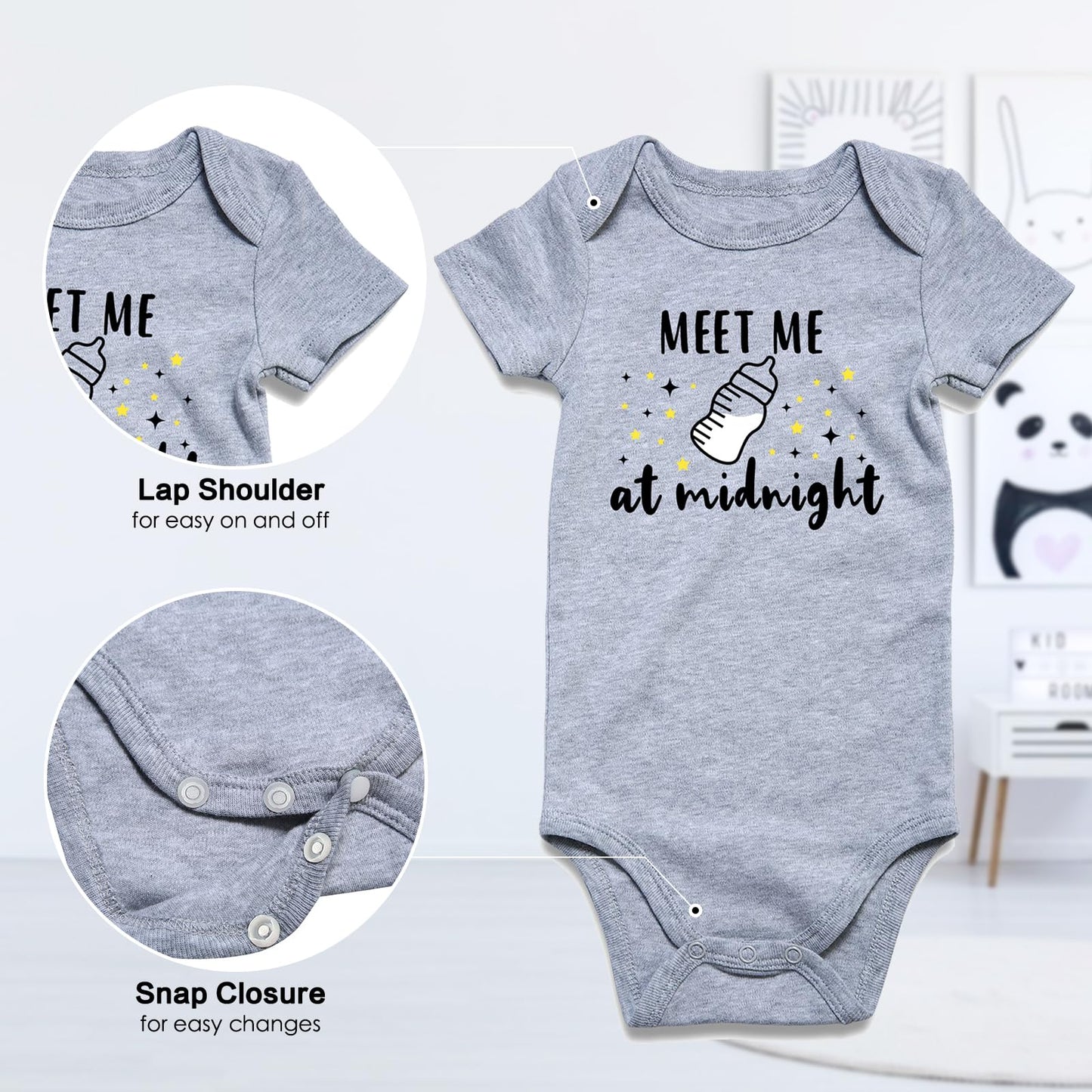 Funnycokid Unisex Newborn Clothes Meet Me At Midnight Bottle Baby Outfits Gender Neutral Baby Onsies 3-6 Months Announcement Bod