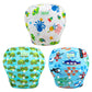wegreeco Reusable Swim Diapers,Baby & Toddler Snap One Size Adjustable Reusable Baby Swim Diaper (Diving,Ocean,Turtle,Small,3 Pa