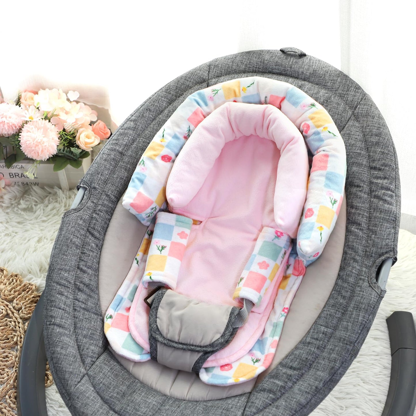 Swesen Baby Car Seat Head Support, Super Soft 2 In 1 Infant Car Seat Insert For Girls, Reversible Newborn Car Seat Insert Cushio