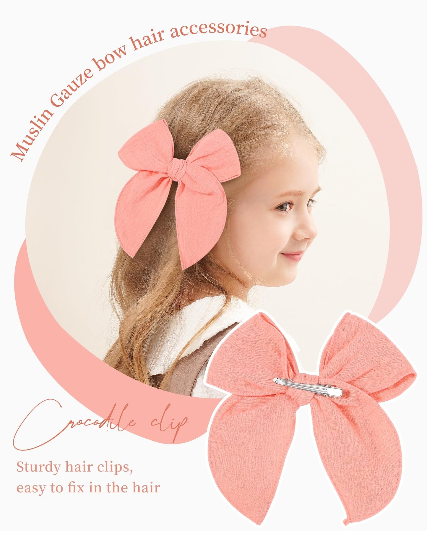 Doboi 5.5 Inch 20Pcs Baby Girls Fable Hair Accessories: Muslin Gauze Long Tail Hand-Tied Alligator Clips For Toddlers And Kids