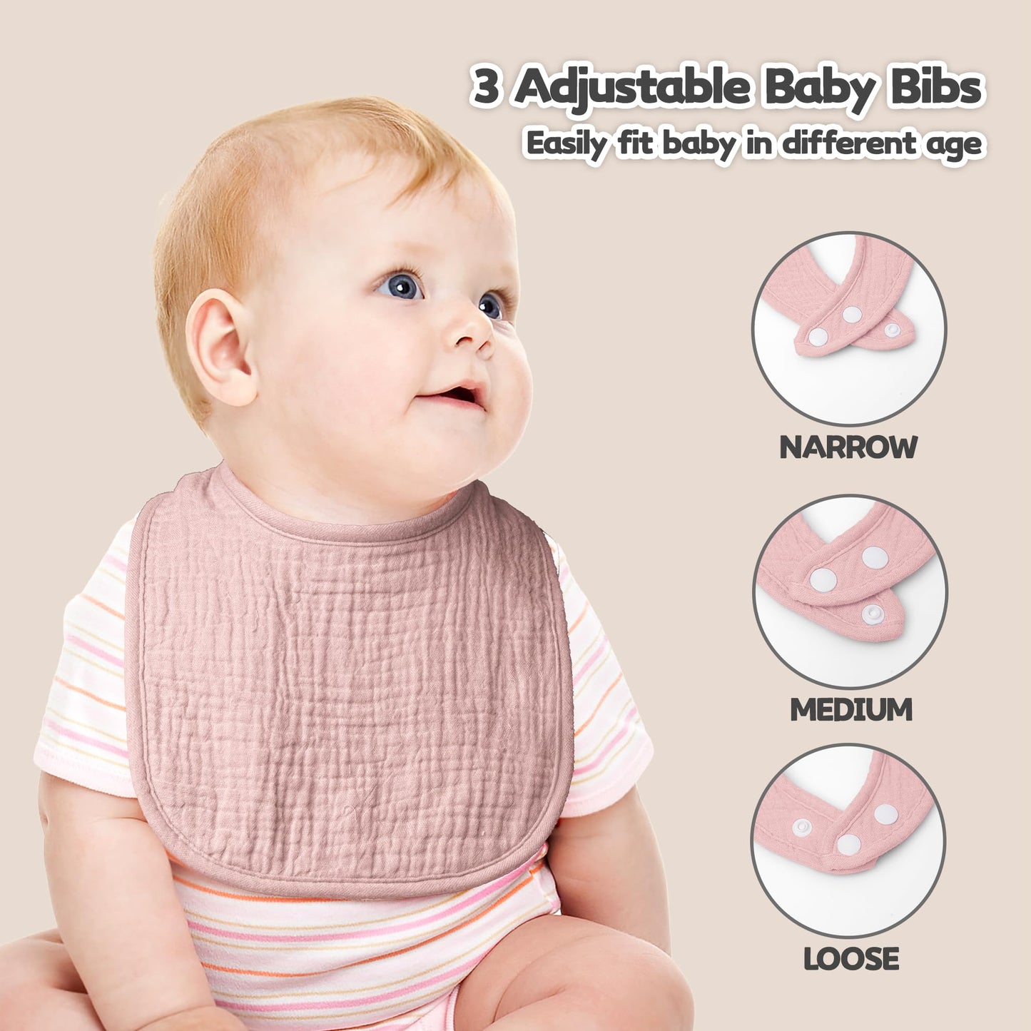 Susurration Muslin Baby Bibs 6 Pack Bandana Drool Bibs,Soft Square Adjustable Baby Drooling Bibs For Unisex Girls & Boys(Pink)