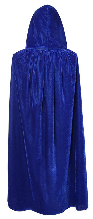 Diffly 39' Kids Velvet Hooded Cape Unisex Halloween Cloak For Devil Witch Wizard Halloween Christmas Cosplay (Blue)