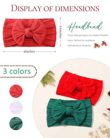 Jollybows Baby Girl Headband Bows Nylon Head Wraps Newborn Hairbands Infant Toddler Hair Bow (4- Red Green White- Merry Christma