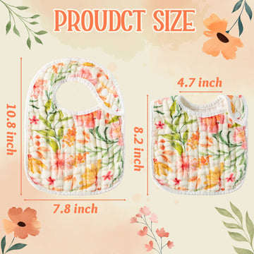 Zainpe 6Pcs Snap Muslin Cotton Baby Bibs Flowers Pattern Infants Feeding Bib Adjustable Machine Washable Girls Burp Cloths Unise