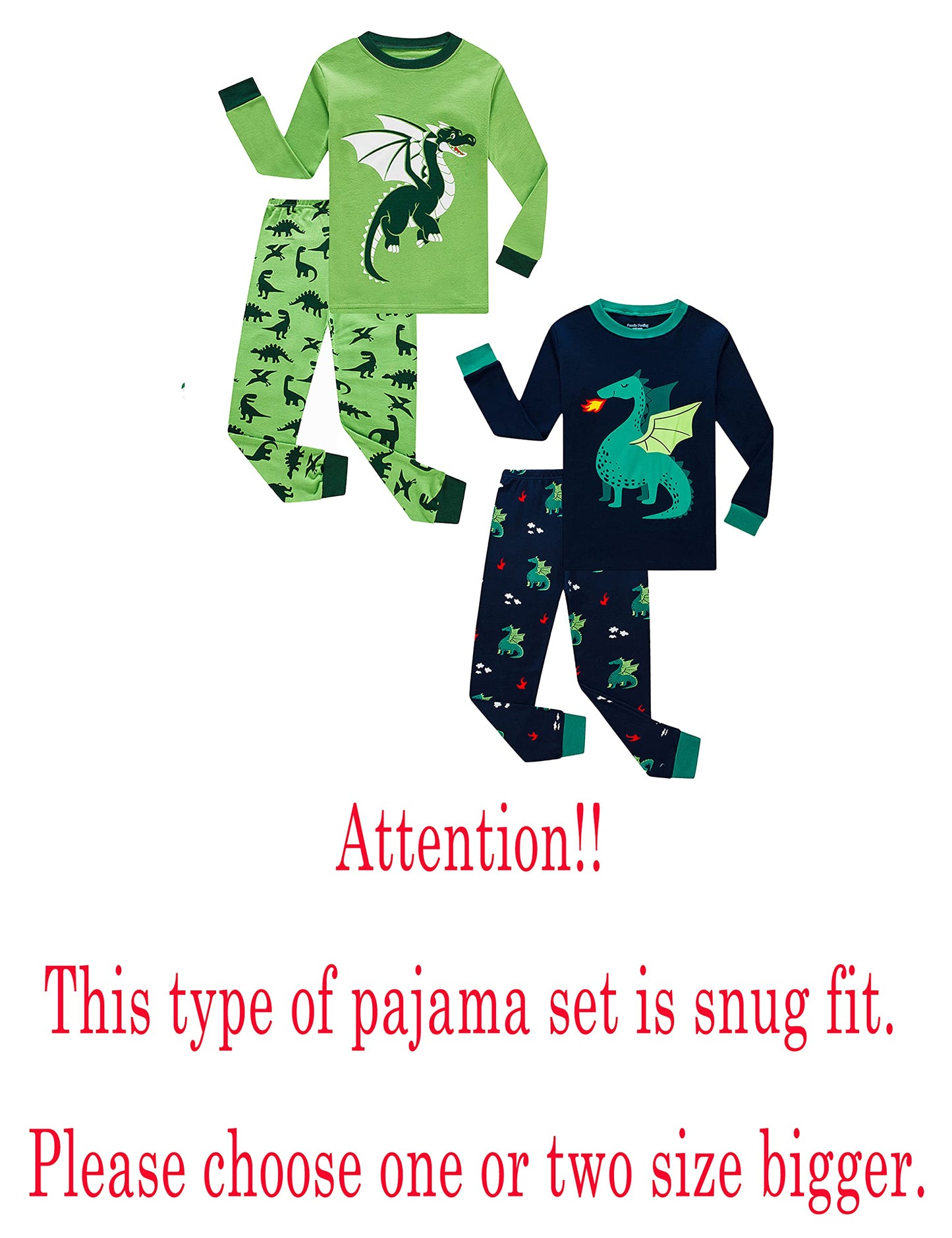 Family Feeling Baby 4 Piece Boys Long Sleeve Dragon Pajamas Sets 100% Cotton Pyjamas Toddler Infant Kids 18-24 Months