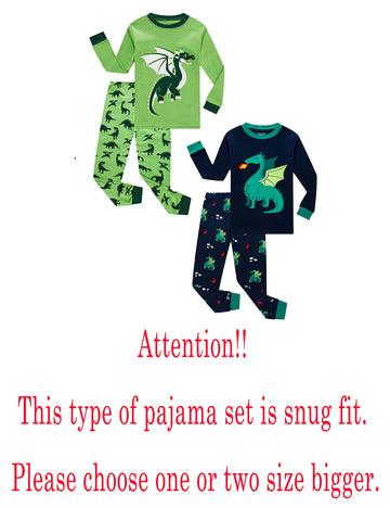 Family Feeling Baby 4 Piece Boys Long Sleeve Dragon Pajamas Sets 100% Cotton Pyjamas Toddler Infant Kids 18-24 Months