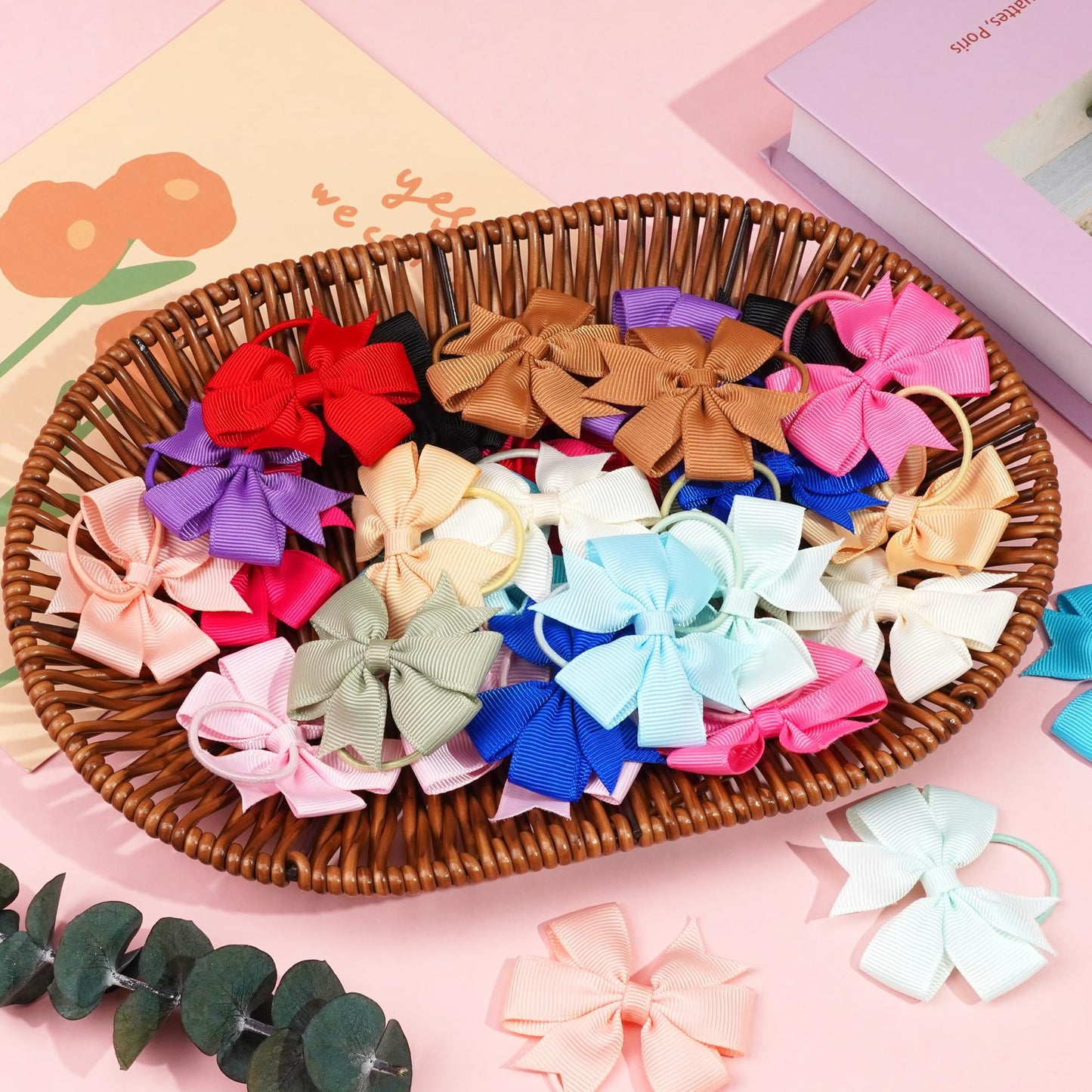 30Pcs 2 Inches Baby Girls Hair Bows Ties Mini Pinwheel Boutique Elastic Hair Rubber Ribbon Hair Band Accessories For Kids Toddle