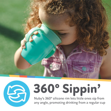 Nuby Wonder Cup - Spill-Proof Toddler Sippy Cups - (2 Pack) 7 Oz - Sip From All Sides - Leak Resistant - Easy Grip Two-Handle De