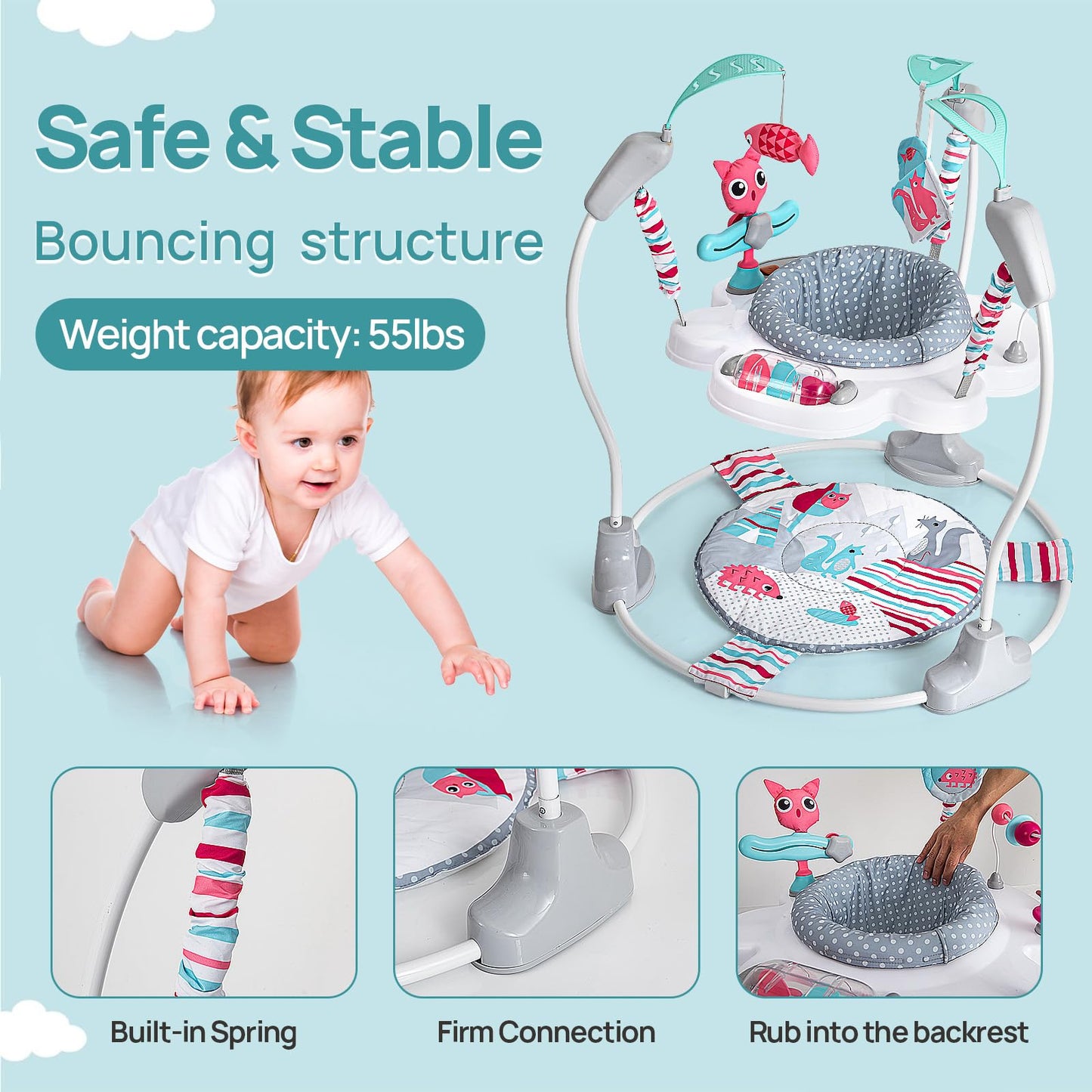 Portable Baby Activity Center Play Center 7-18 Months and Developmental Toys 7-18 Months,Pink