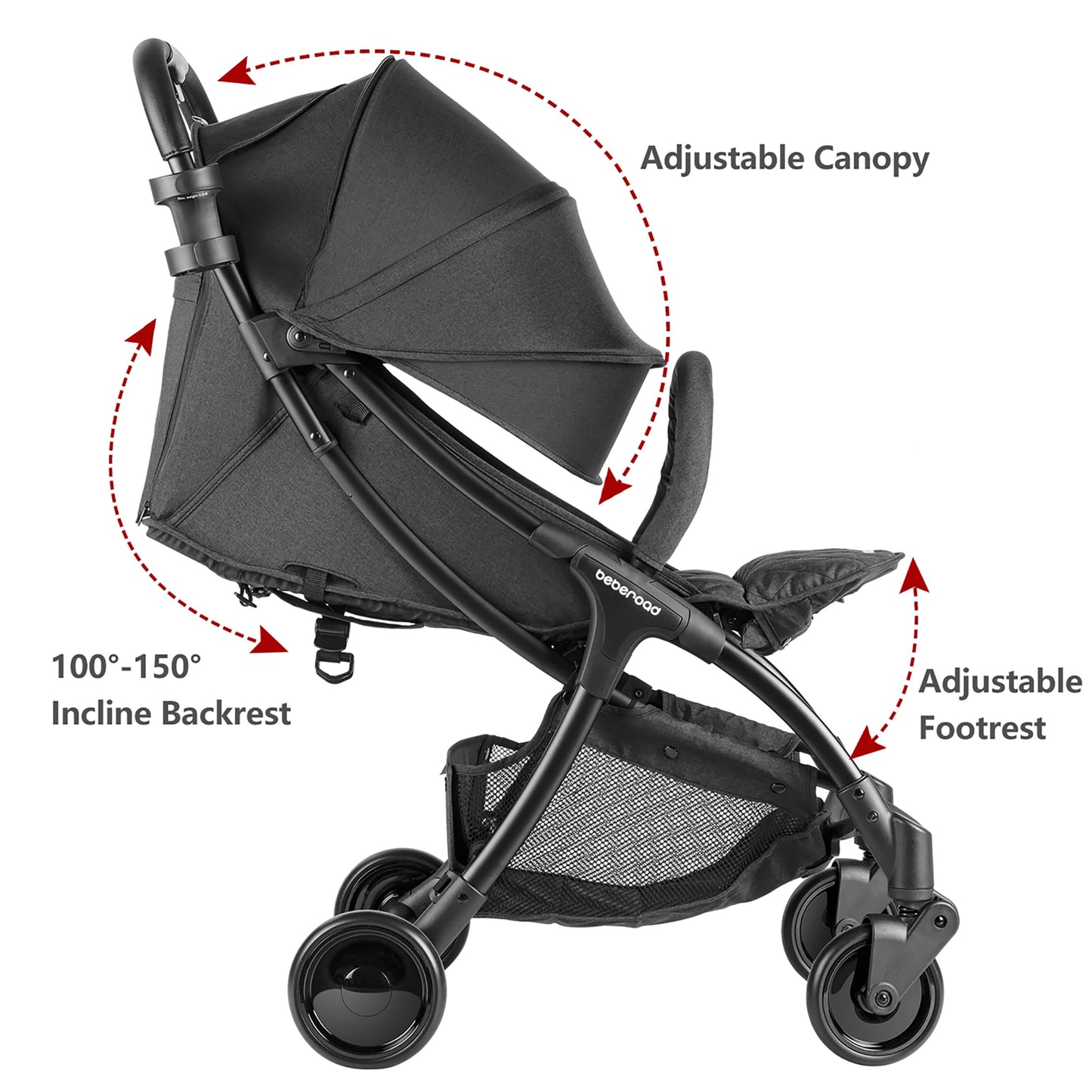 Beberoad Love R2 Small Travel Stroller - Compact, Foldable, Lightweight Baby Stroller For Airplane, Infant Toddler, Adjustable B