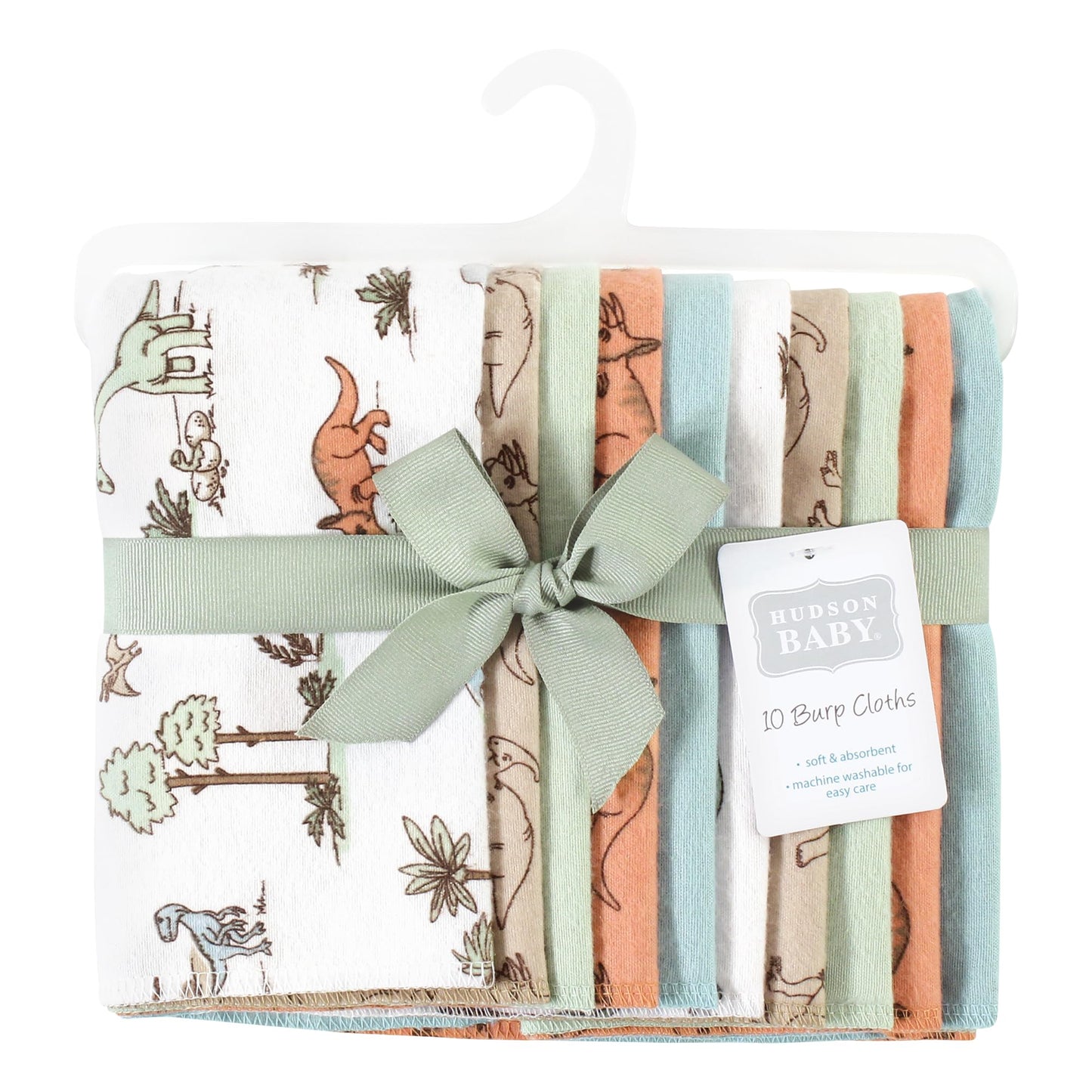 Hudson Baby Unisex Baby Cotton Flannel Burp Cloths, Dinosaur Adventures 10-Pack, One Size