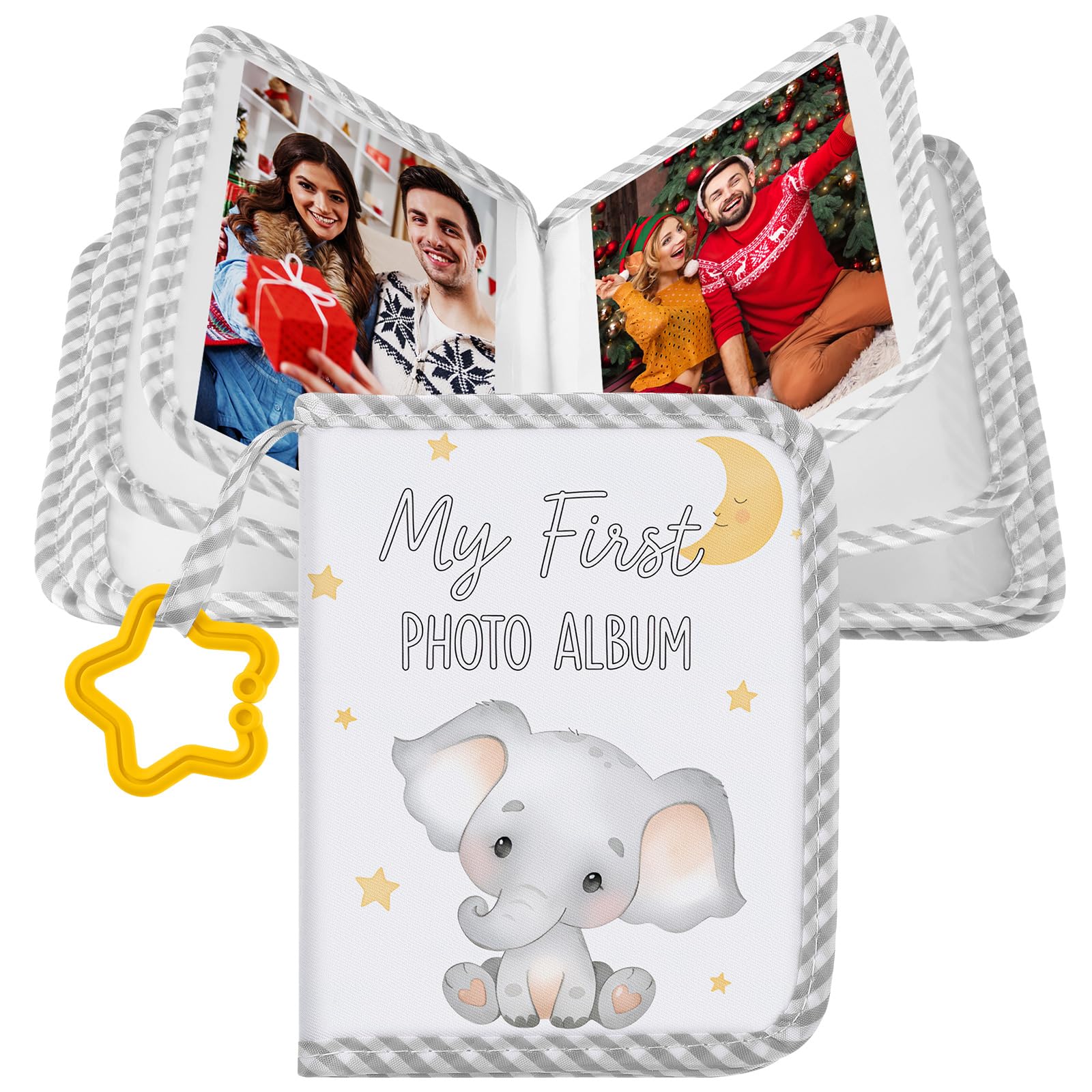 My First Family Album for Baby Holds 17 4x6 Pictures Baby Photo Album Soft Cloth Book for Kids Toddlers Family Memory Gift(Eleph