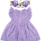 Bgfks Baby Girl Tutu Dress Elegant Lace Pom Pom Flutter Sleeve With Flower Headband Set(Purple,3T)