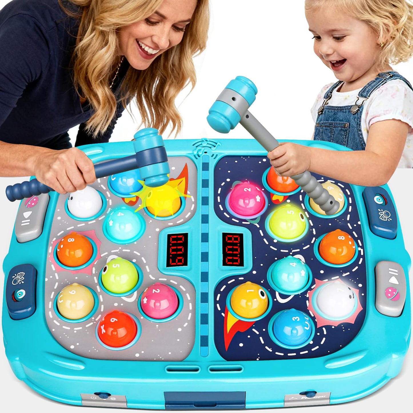 2-Player Whack Game Mole - Toys for Age 3-12 Kids,2 Hammers,3 Modes with Sound & Light,Safe Educational Pounding Toy,Birthday fo