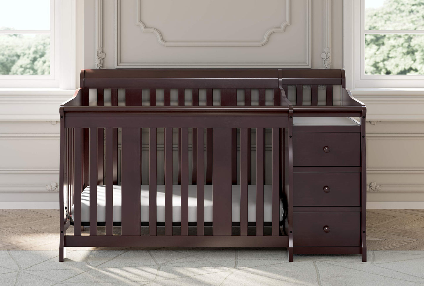 Storkcraft Portofino 5-In-1 Convertible Crib And Changer (Espresso) - Crib And Changing -Table Combo With 3 Drawers, Includes Ba