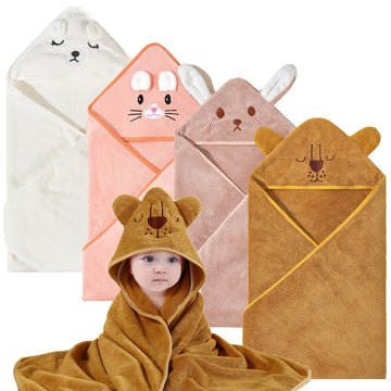 Klhyit Baby Bath Towel With Hooded 4Pack Absorbent Soft Hooded Towel For Newborns Unisex 31.5X31.5 In Bath Towel Set Gift For Ba