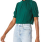 Amazon Essentials Womens Fluid Twill Short Puff Sleeve Smock Detail Shirt, Dark Green, X-Large