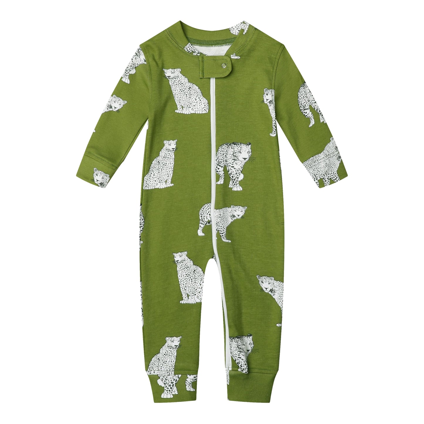 Owlivia Organic Cotton Baby Boy Girl Zip Up Sleep N Play, Footless, Long Sleeve(0-3 Months, Green Cheetah)