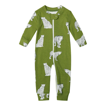 Owlivia Organic Cotton Baby Boy Girl Zip Up Sleep N Play, Footless, Long Sleeve(0-3 Months, Green Cheetah)