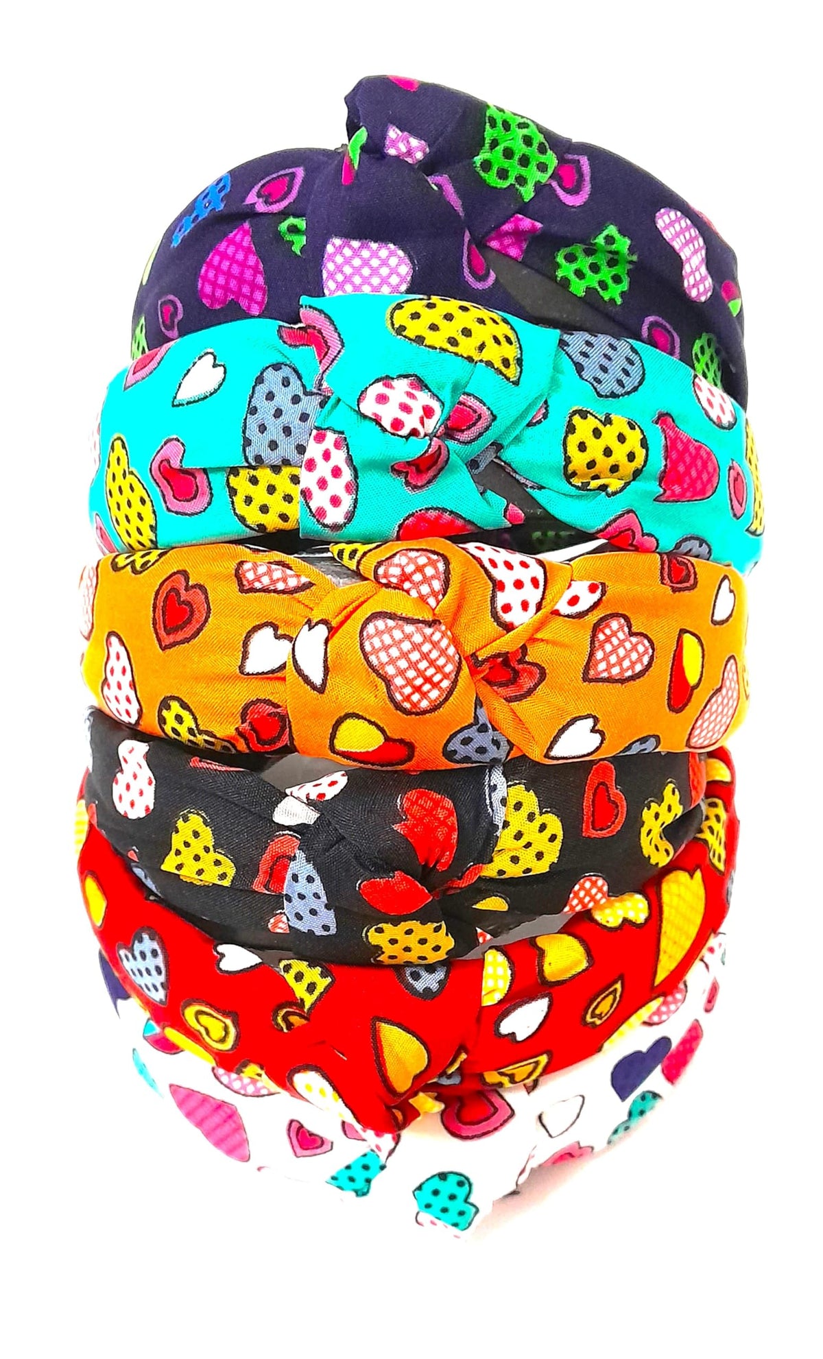 Set of 6 Multicolour Printed Cloth Baby Heart Hairband
