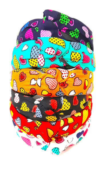 Set of 6 Multicolour Printed Cloth Baby Heart Hairband