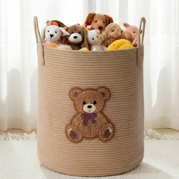 LemonRoad Bear Laundry Hamper Large Cotton Rope Storage Basket Woven Storage Bucket with Handles for Bathroom Bedroom Nursery To