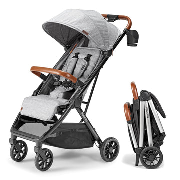 Bombi Bebee V2 Lightweight Baby Stroller - Premium Vegan Leather, One-Hand Fold, Infinite Recline, Aircraft-Grade Aluminum Frame