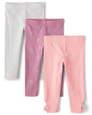 The Children'S Place Baby Girls' And Toddler Assorted Everyday Pull On Leggings, Fuzzy Pink Dance 3-Pack, 5 Years
