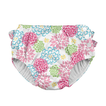 Ruffle Snap Reusable Absorbent Swimsuit Diaper-White Zinnia-18Mo
