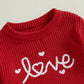 Adobabirl My First Valentines Day Baby Outfit Girl Boy Knit Sweater Bubble Romper Long Sleeve Jumpsuit Fall Winter Outfit (F Lov