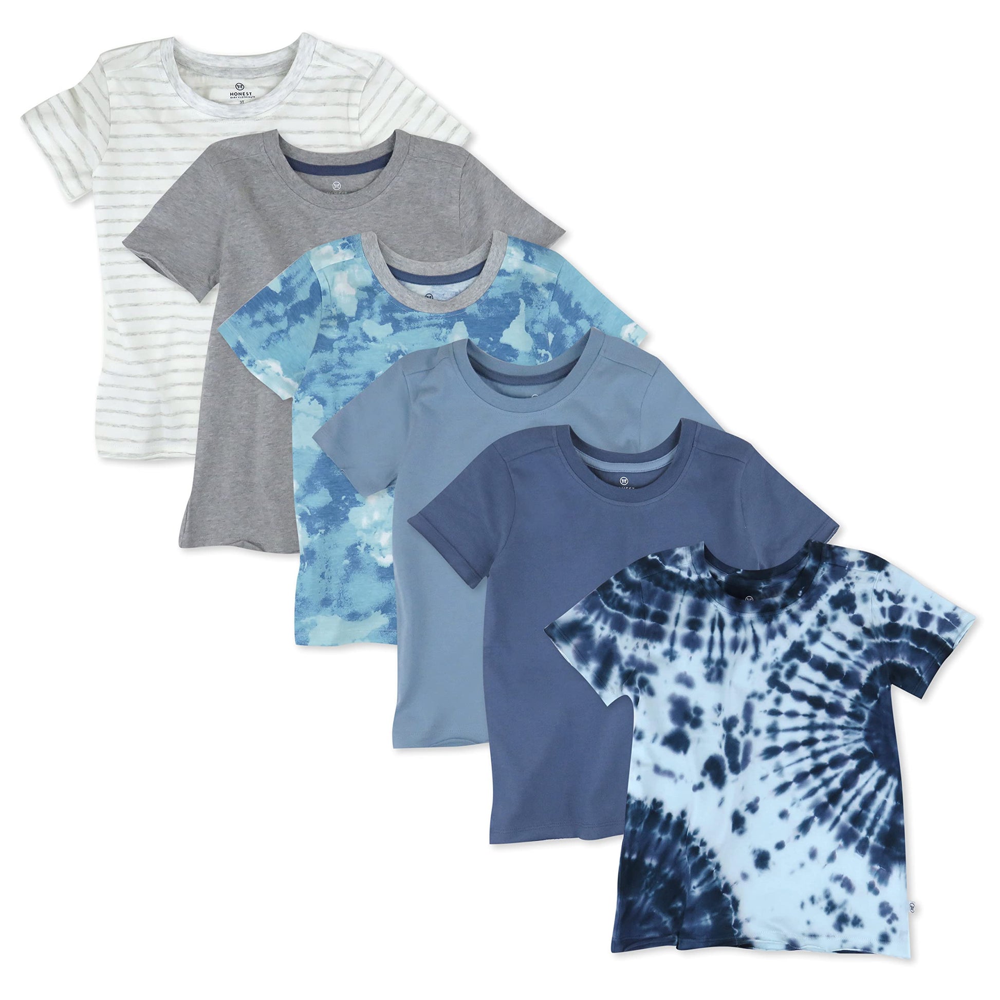 Honestbaby Baby Organic Cotton Short Sleeve T-Shirt Multi-Packs, Tie Dye Blues, 2T