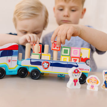 Melissa & Doug PAW Patrol Wooden ABC Block Truck (33 Pieces) - Sort And Stack Toys, Alphabet Blocks For Toddlers, Vehicle Toys F