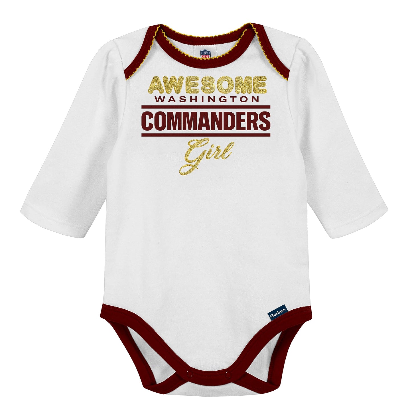 Nfl Baby Girls' 3Pc Bodysuit, Footed Pant, & Cap Set, Washington Commenders, 6-9 Months
