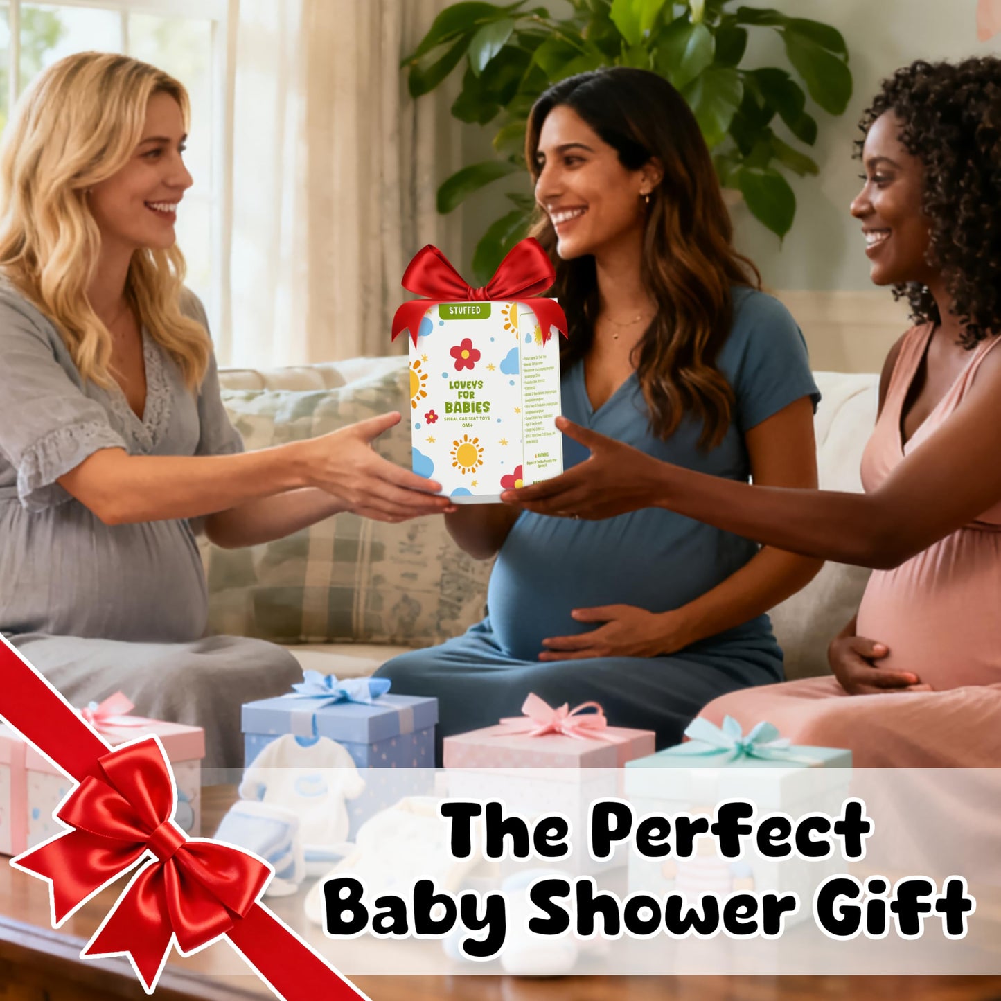 Stuffed Christmas Spiral Baby Car Seat Toys, Best Newborn Shower Gifts, Soft Infant Essentials Must Have Hanging Toys (Vibrant N