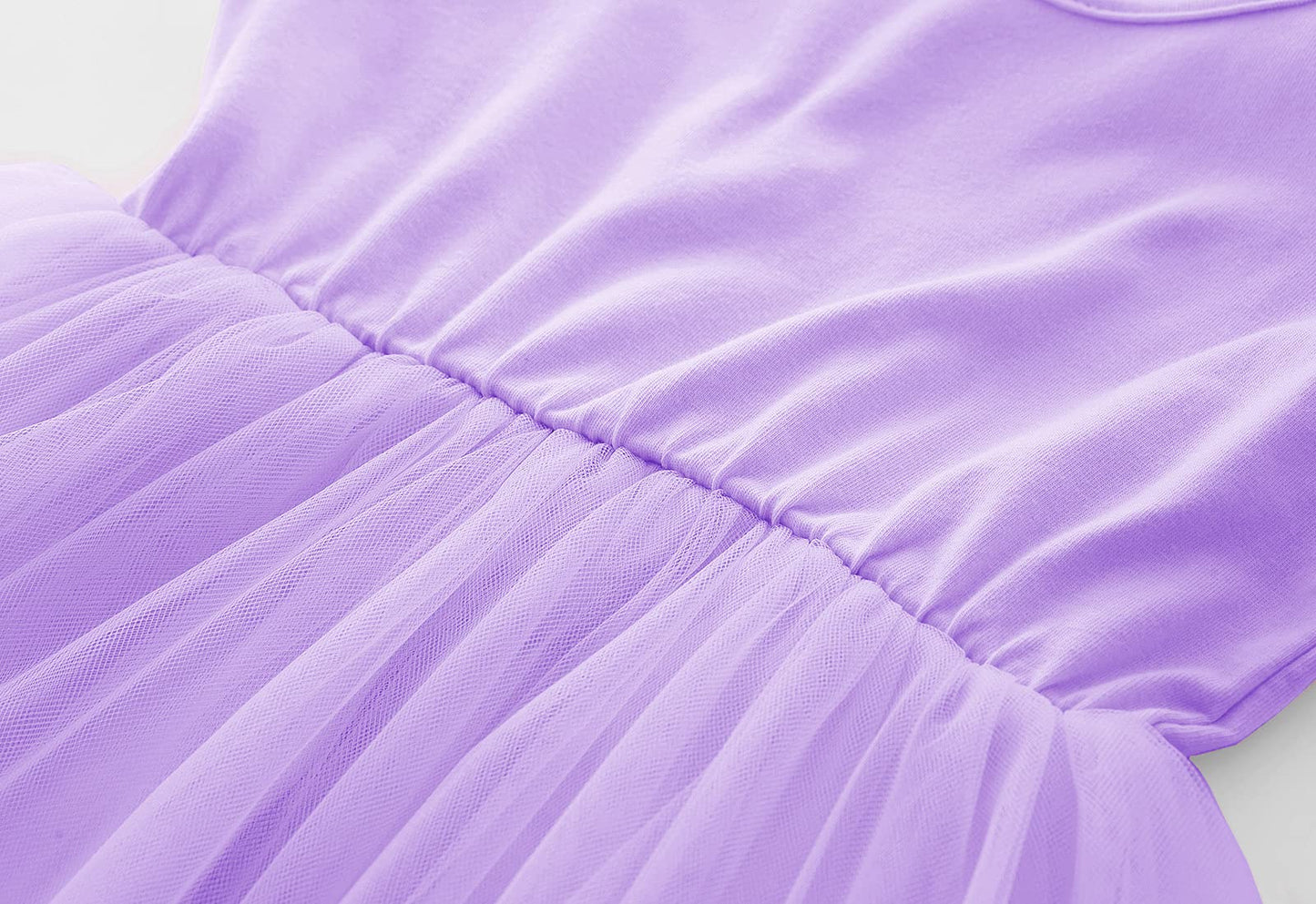 Lyxiof Girls Tutu Dress Casual Tulle Summer Solid Color Ruffle Sleeve Dress Purple 90Cm