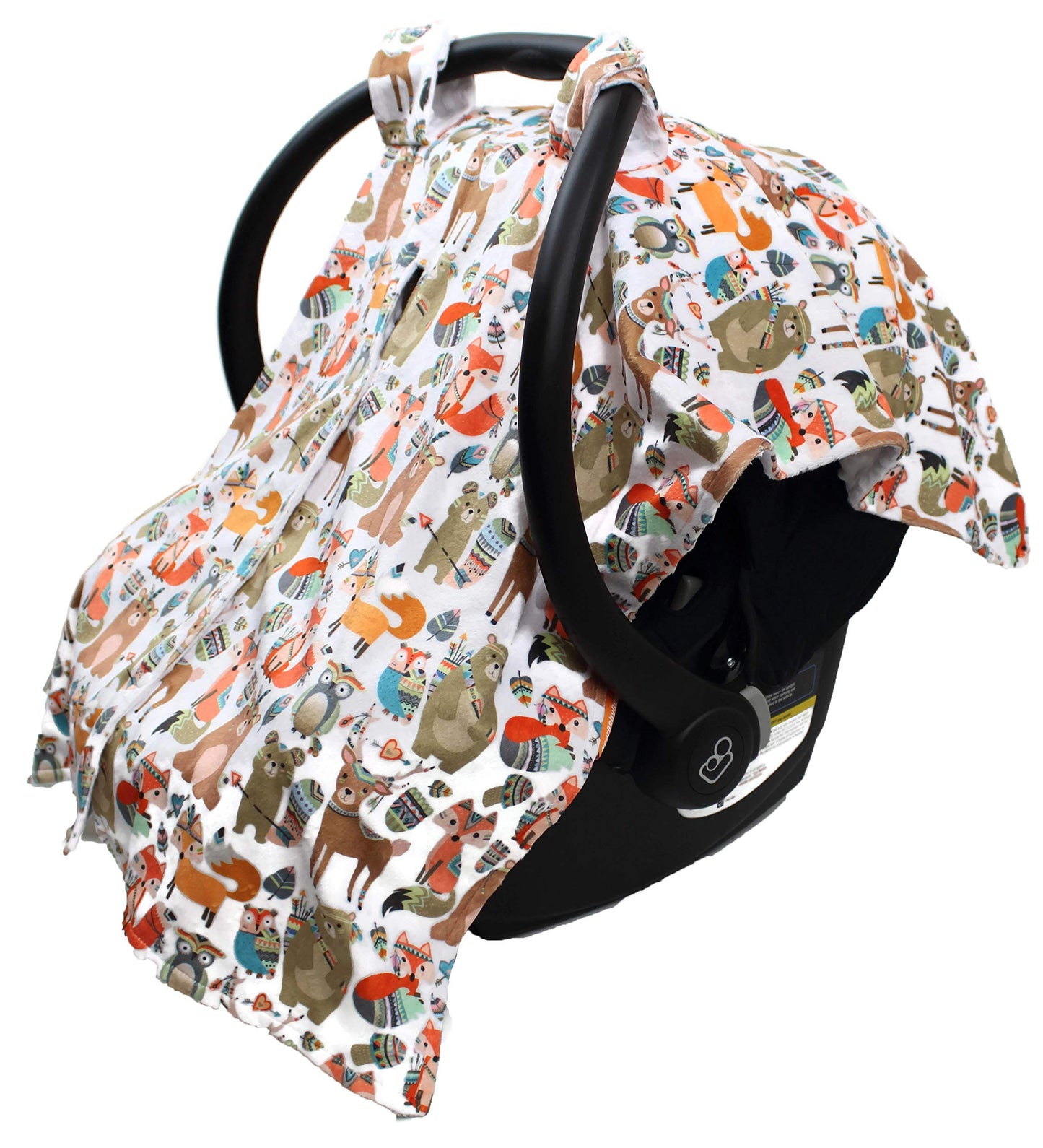 Dear Baby Gear Deluxe Baby Car Seat Canopy Cover, Tribal Woodland Forest Animals, Dot, White