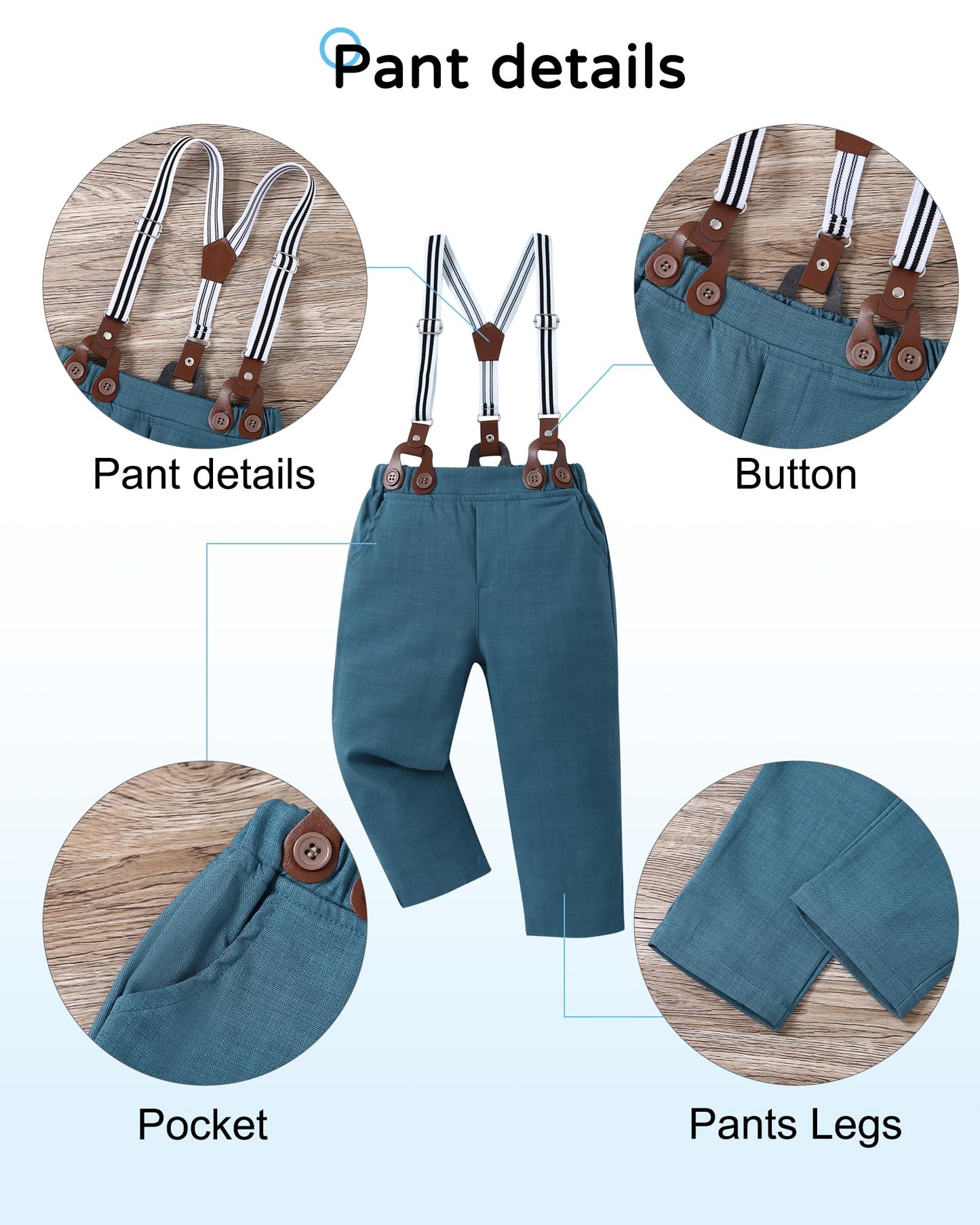 Yallet Toddler Baby Boy Clothes Suit Gentleman Wedding Outfits, Formal Dress Shirt+Bowtie+Suspender Pants(Blue Print, 3-4T)